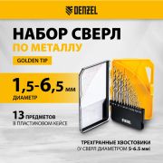 723002 Набор сверл по металлу, 1,5-6,5мм, Р6М5-TiN, Golden Tip, 13 шт // Denzel